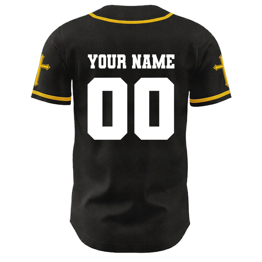 Camiseta de béisbol unisex con diseño de la crucifixión de Jesús y manga personalizada con nombre y número en Christianartworkshop. - image 10
