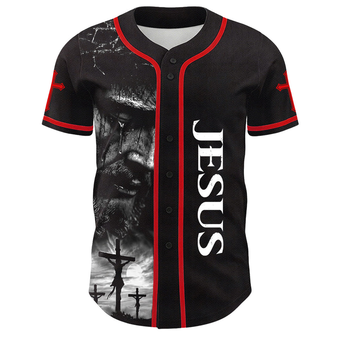 Camiseta de béisbol unisex con diseño de la crucifixión de Jesús y manga personalizada con nombre y número en Christianartworkshop. - image 23