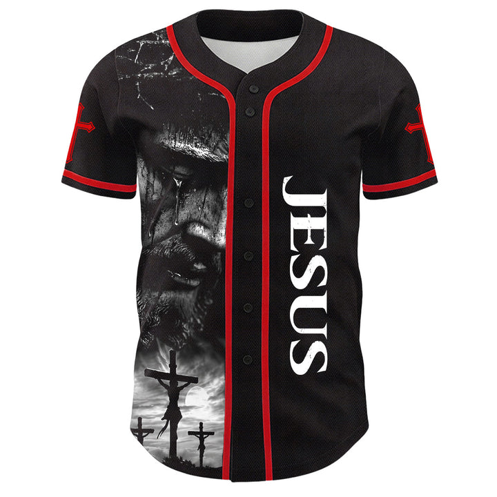 Camiseta de béisbol unisex con diseño de la crucifixión de Jesús y manga personalizada con nombre y número en Christianartworkshop. - image 23