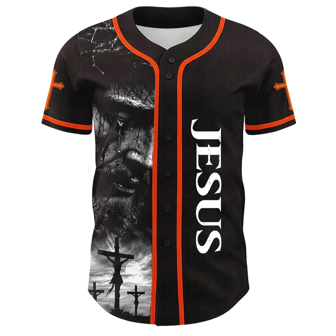 Camiseta de béisbol unisex con diseño de la crucifixión de Jesús y manga personalizada con nombre y número en Christianartworkshop. - image 27