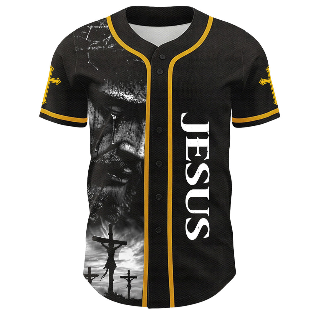 Camiseta de béisbol unisex con diseño de la crucifixión de Jesús y manga personalizada con nombre y número en Christianartworkshop. - image 11