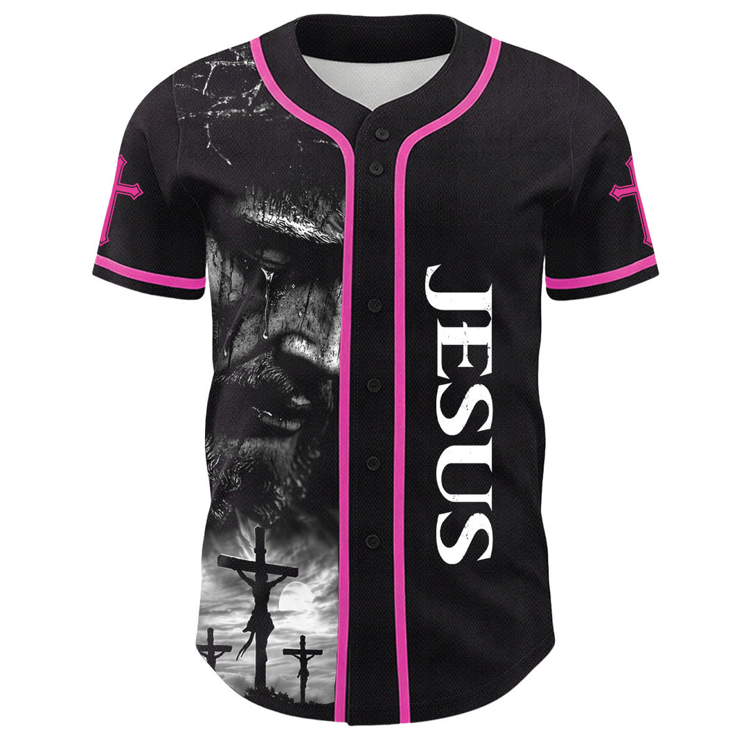 Camiseta de béisbol unisex con diseño de la crucifixión de Jesús y manga personalizada con nombre y número en Christianartworkshop. - image 19