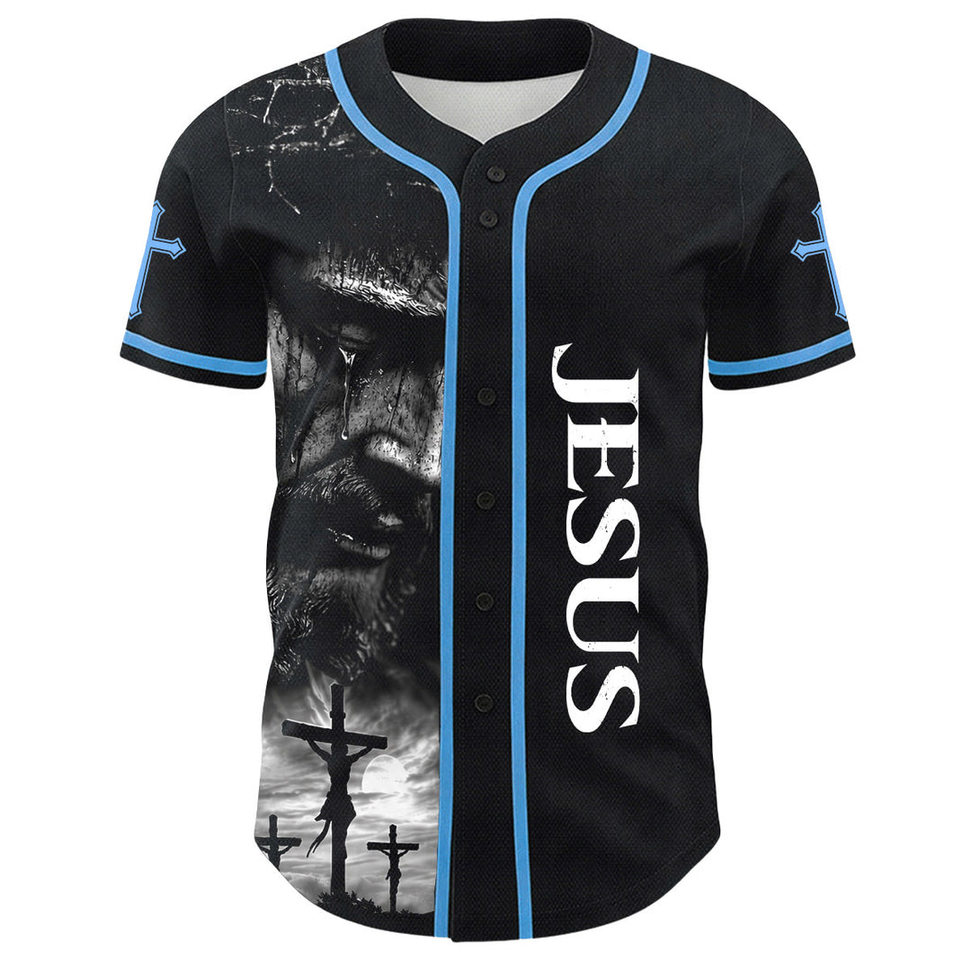 Camiseta de béisbol unisex con diseño de la crucifixión de Jesús y manga personalizada con nombre y número en Christianartworkshop. - image 15