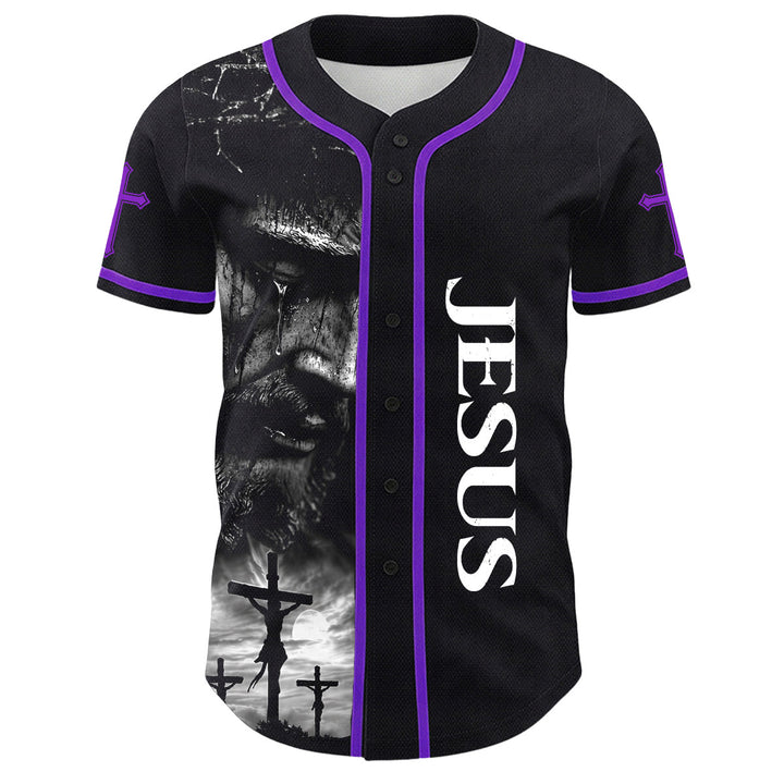 Camiseta de béisbol unisex con diseño de la crucifixión de Jesús y manga personalizada con nombre y número en Christianartworkshop. - image 31
