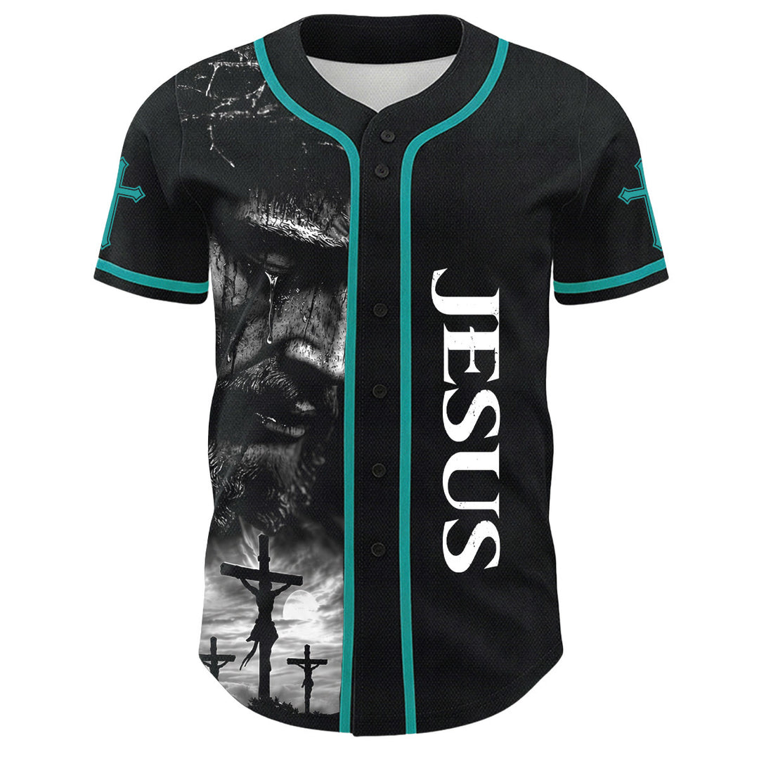 Camiseta de béisbol unisex con diseño de la crucifixión de Jesús y manga personalizada con nombre y número en Christianartworkshop. - image 35