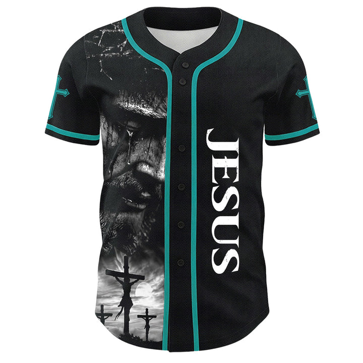 Camiseta de béisbol unisex con diseño de la crucifixión de Jesús y manga personalizada con nombre y número en Christianartworkshop. - image 35