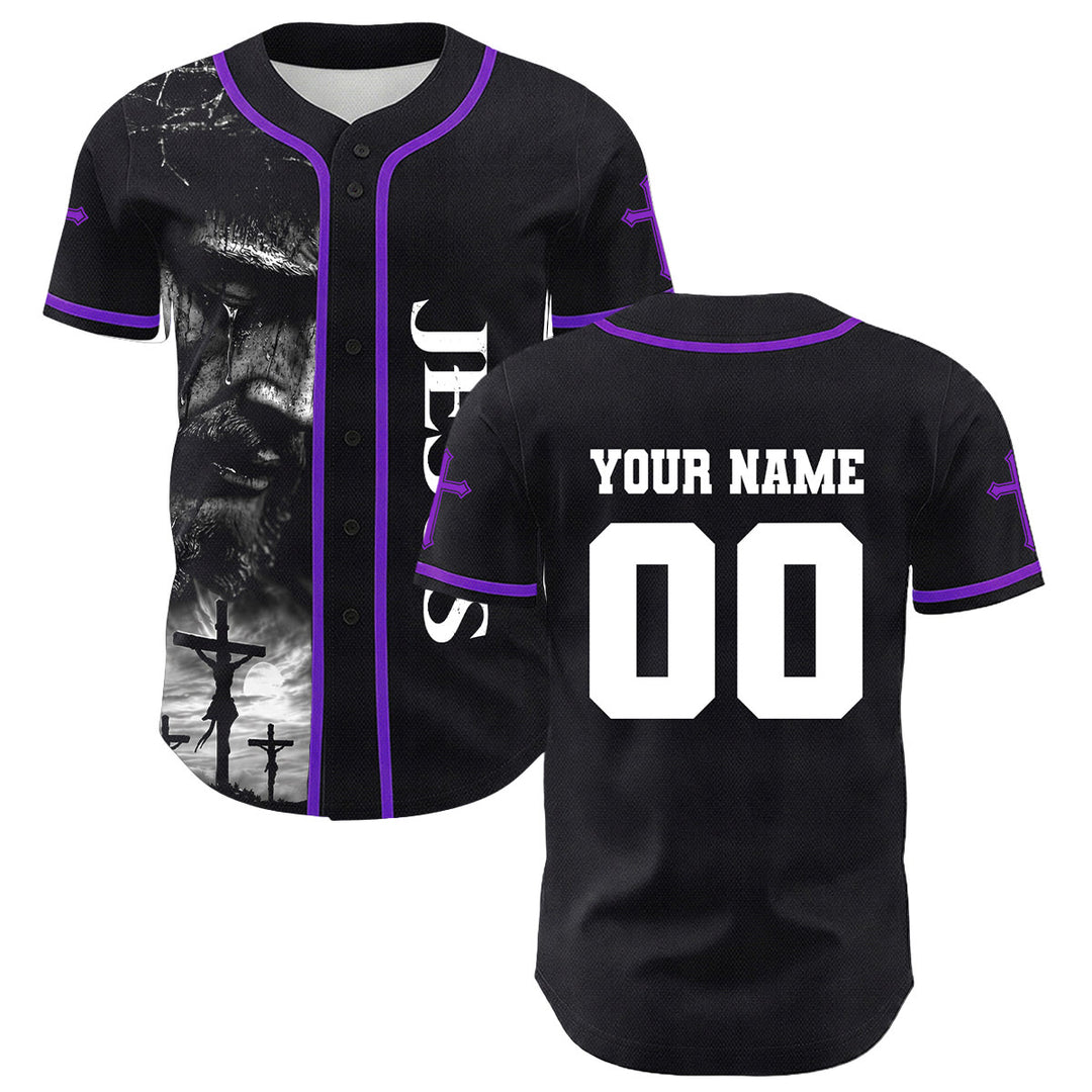Camiseta de béisbol unisex con diseño de la crucifixión de Jesús y manga personalizada con nombre y número en Christianartworkshop. - image 29