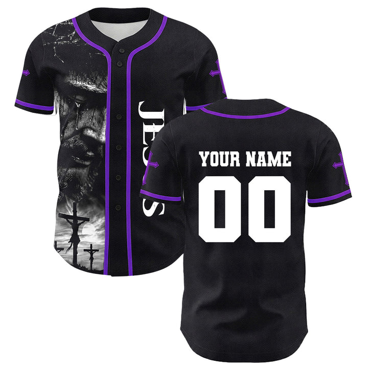 Camiseta de béisbol unisex con diseño de la crucifixión de Jesús y manga personalizada con nombre y número en Christianartworkshop. - image 29
