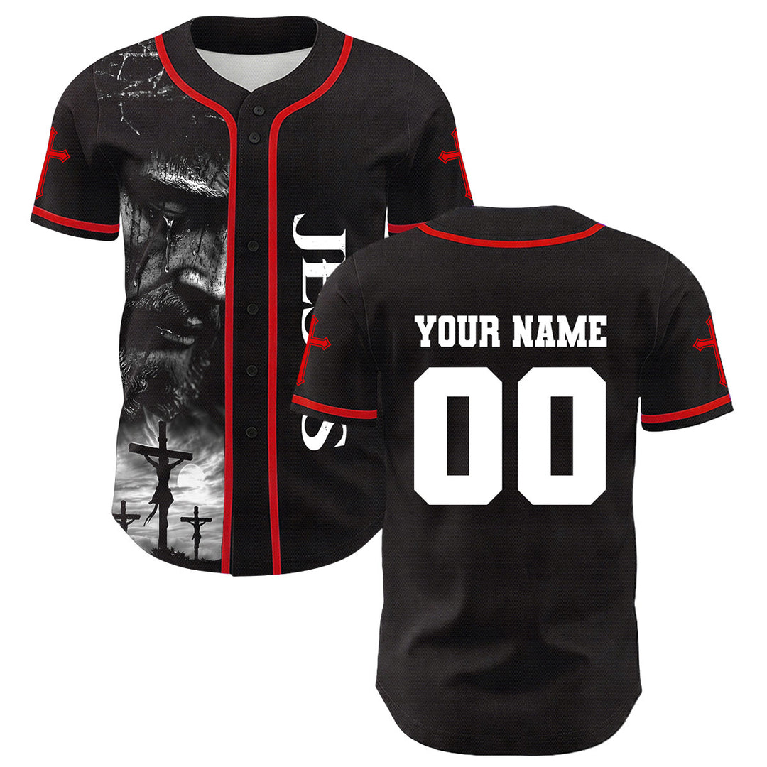 Camiseta de béisbol unisex con diseño de la crucifixión de Jesús y manga personalizada con nombre y número en Christianartworkshop. - image 21