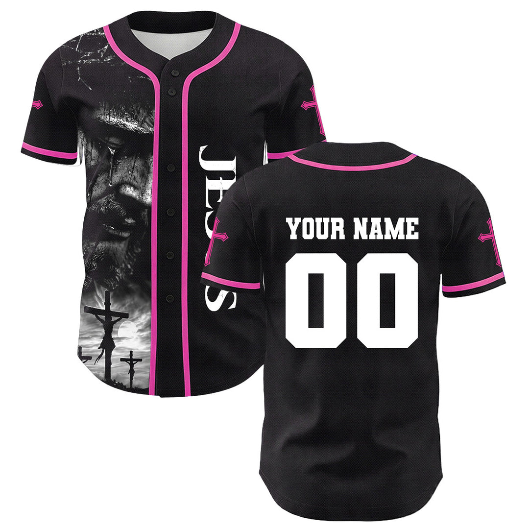 Camiseta de béisbol unisex con diseño de la crucifixión de Jesús y manga personalizada con nombre y número en Christianartworkshop. - image 17