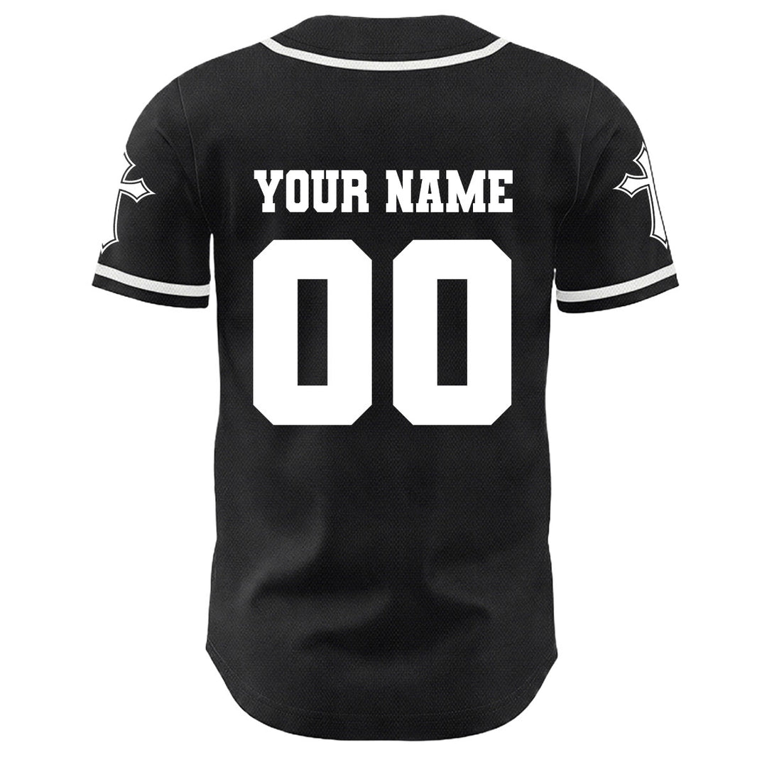 Camiseta de béisbol unisex con diseño de la Corona de Espinas de Jesús, nombre y número personalizados, manga cruzada, de Christianartworkshop. - image 2