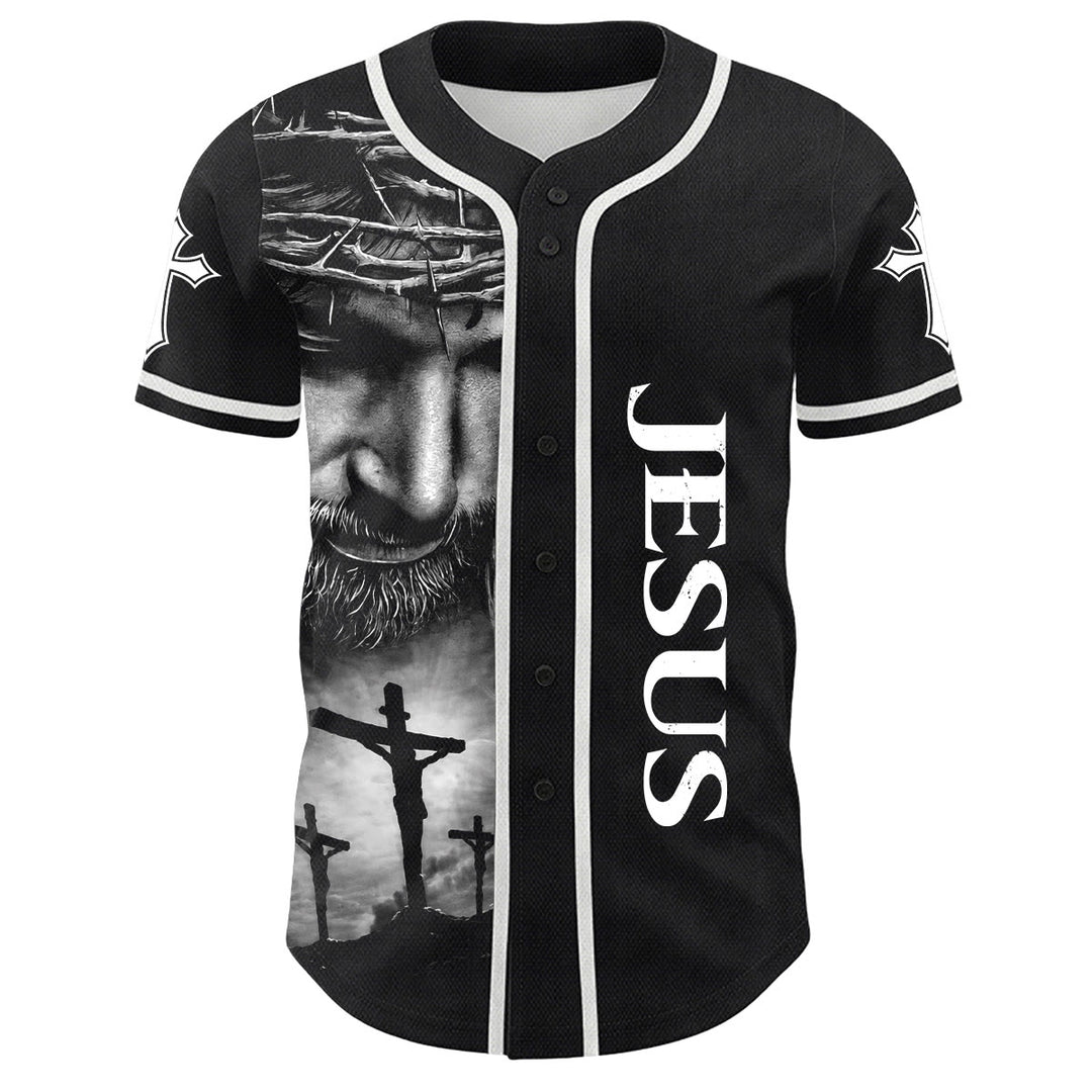 Camiseta de béisbol unisex con diseño de la Corona de Espinas de Jesús, nombre y número personalizados, manga cruzada, de Christianartworkshop. - image 3