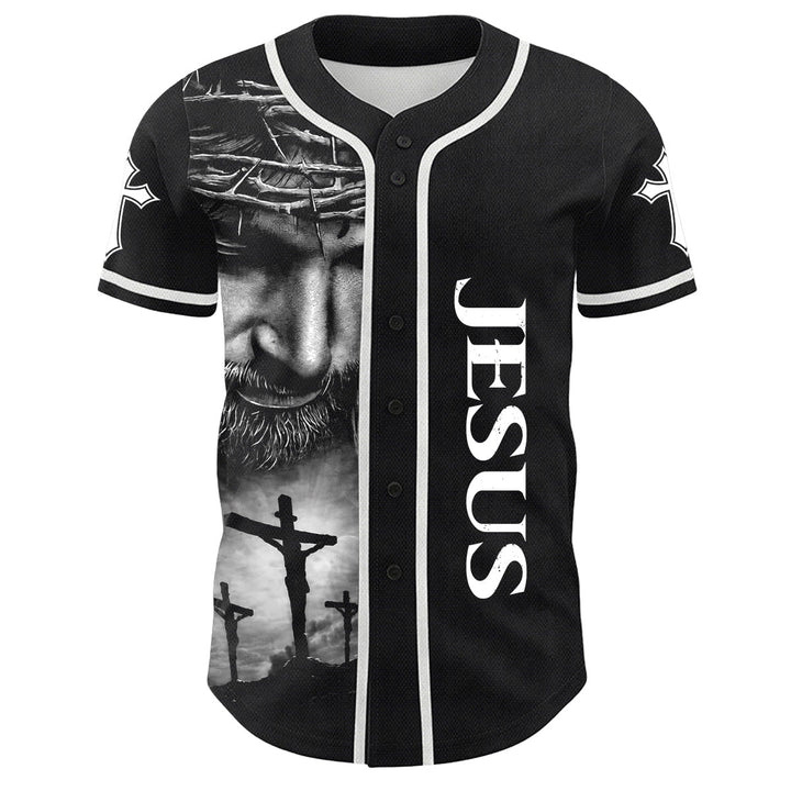 Camiseta de béisbol unisex con diseño de la Corona de Espinas de Jesús, nombre y número personalizados, manga cruzada, de Christianartworkshop. - image 3