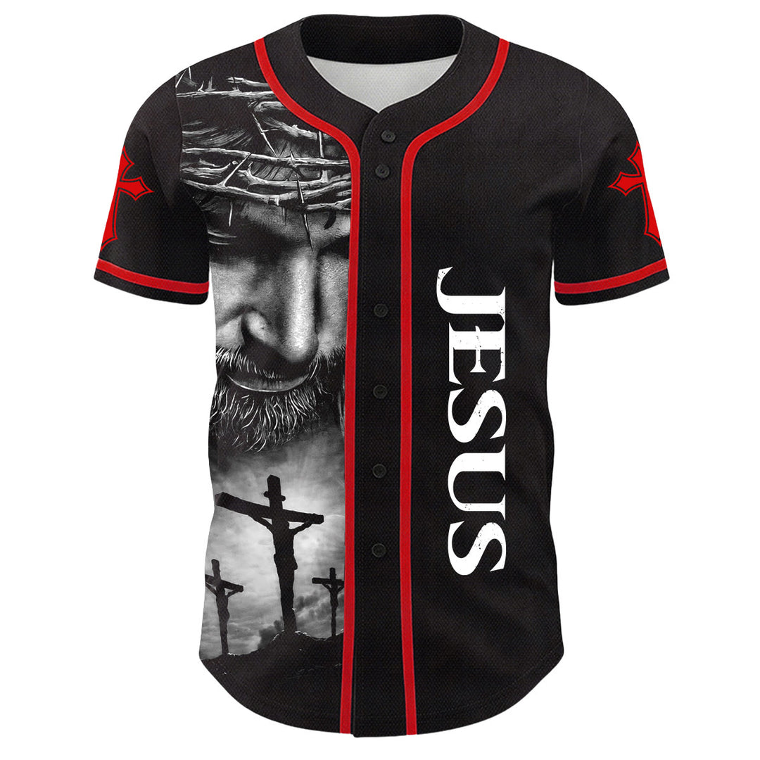 Camiseta de béisbol unisex con diseño de la Corona de Espinas de Jesús, nombre y número personalizados, manga cruzada, de Christianartworkshop. - image 7