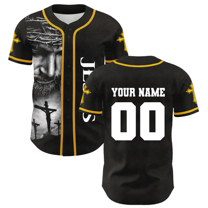 Camiseta de béisbol unisex con diseño de la Corona de Espinas de Jesús, nombre y número personalizados, manga cruzada, de Christianartworkshop. - image 9
