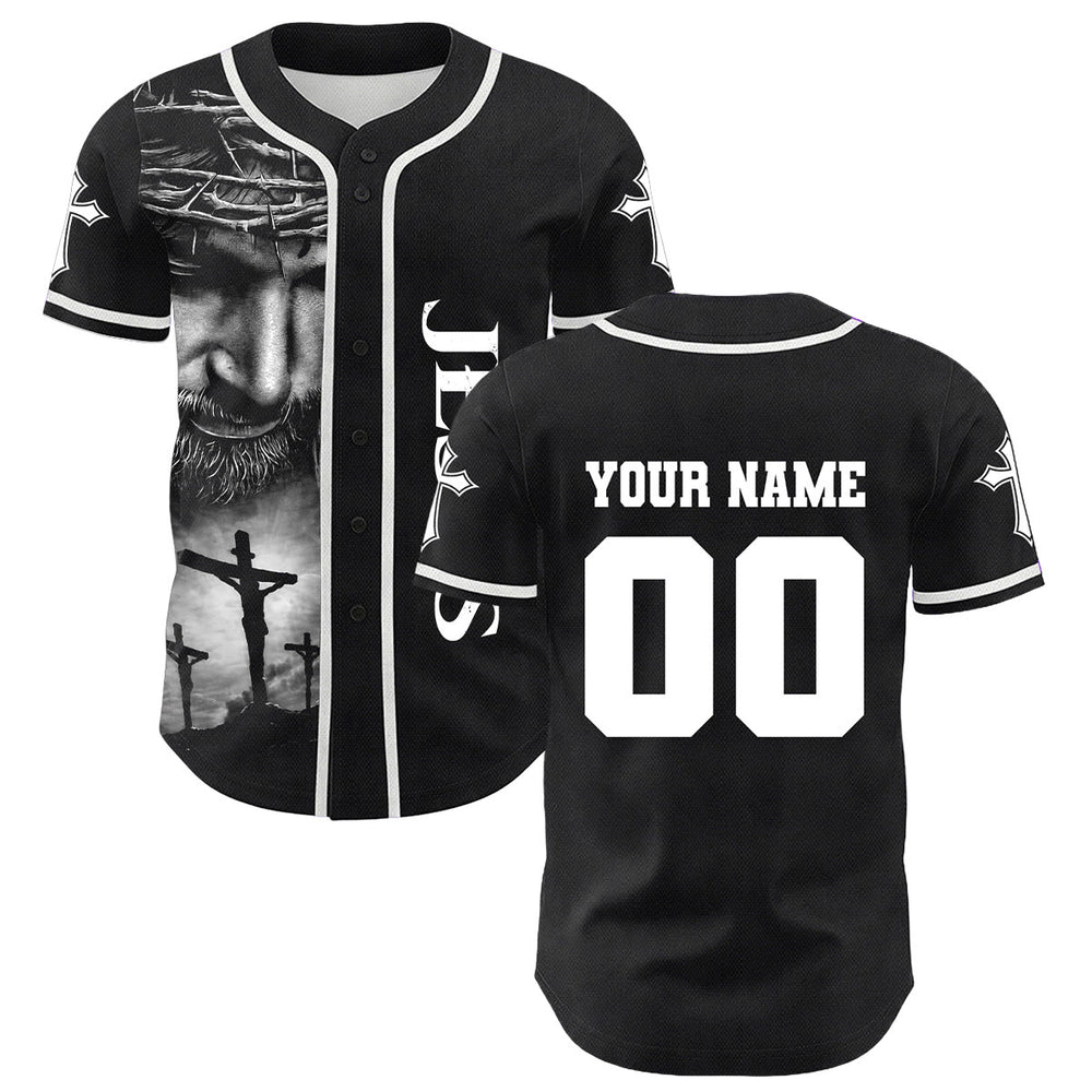 Camiseta de béisbol unisex con diseño de la Corona de Espinas de Jesús, nombre y número personalizados, manga cruzada, de Christianartworkshop. - image 1