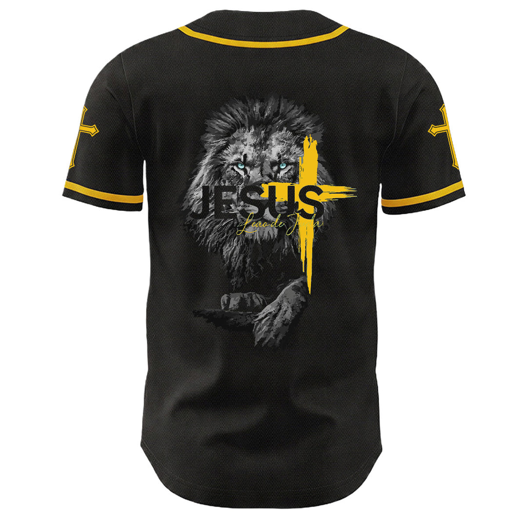 Camiseta de béisbol unisex con estampado del León de Judá y la Cruz de Jesús de Christianartworkshop - image 1
