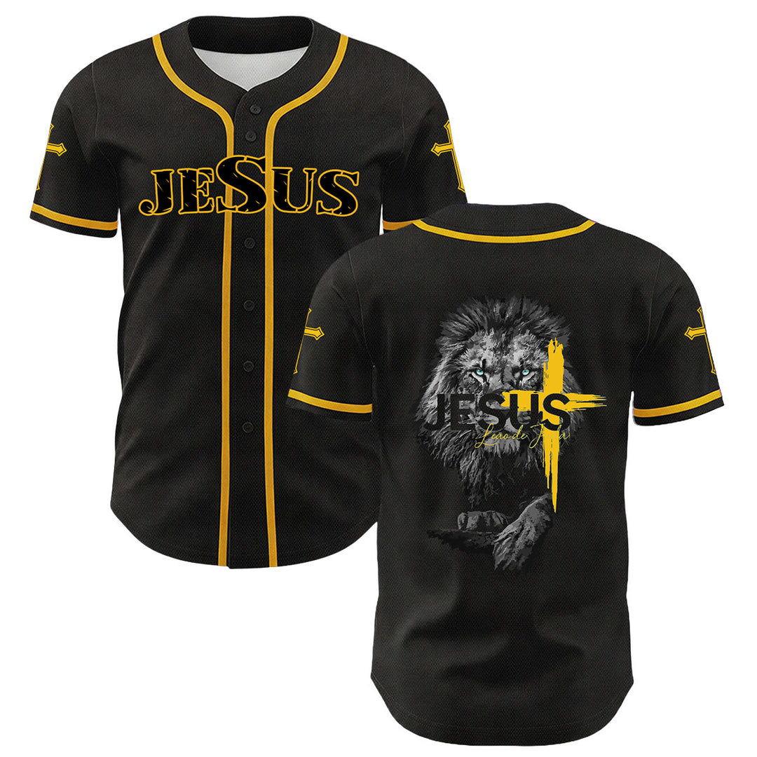Camiseta de béisbol unisex con estampado del León de Judá y la Cruz de Jesús de Christianartworkshop - Amarillo - 5XL - image 0