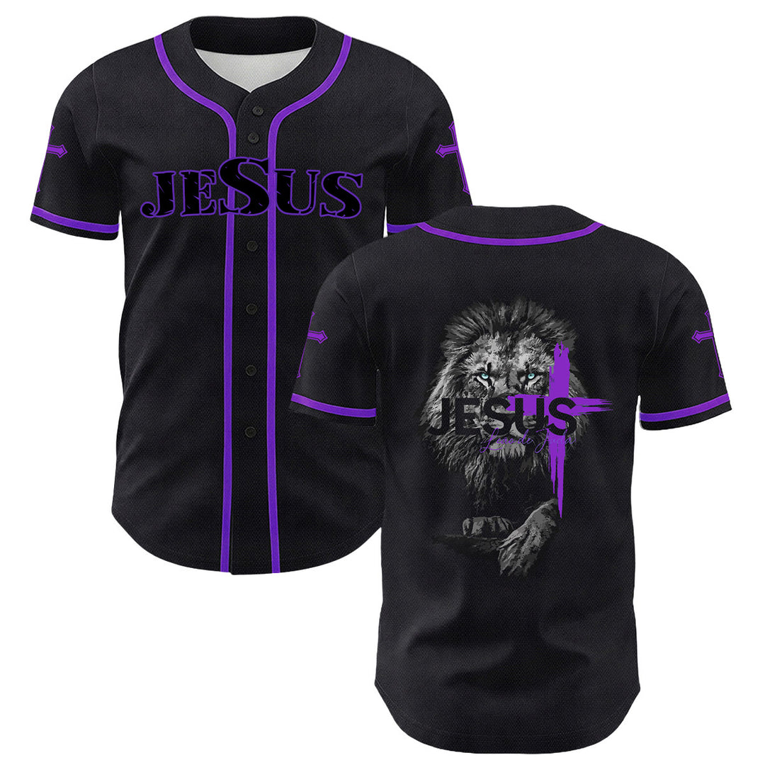 Camiseta de béisbol unisex con estampado del León de Judá y la Cruz de Jesús de Christianartworkshop - Púrpura - 5XL - image 21