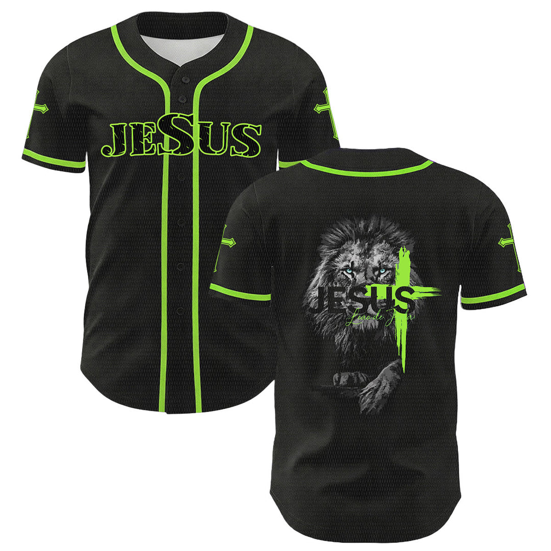 Camiseta de béisbol unisex con estampado del León de Judá y la Cruz de Jesús de Christianartworkshop - Verde claro - 5XL - image 18