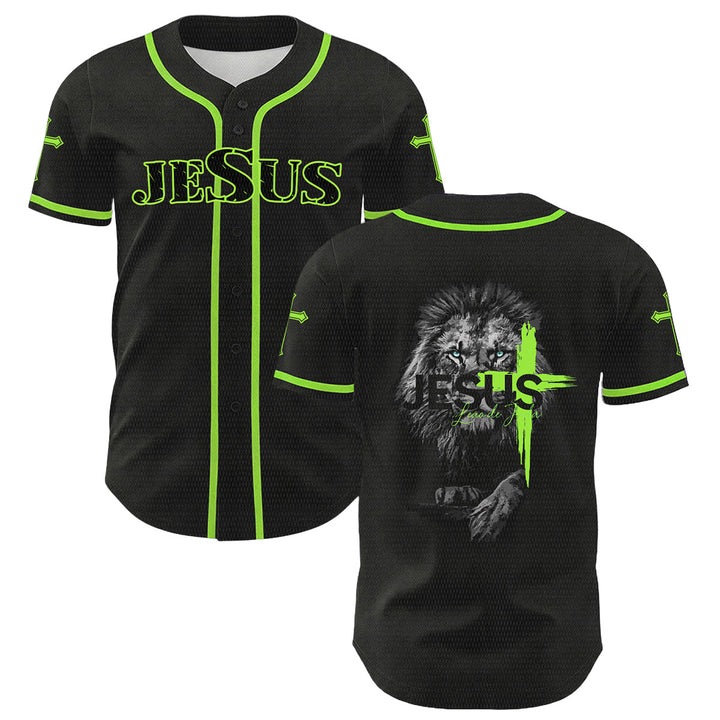 Camiseta de béisbol unisex con estampado del León de Judá y la Cruz de Jesús de Christianartworkshop - Verde claro - 5XL - image 18