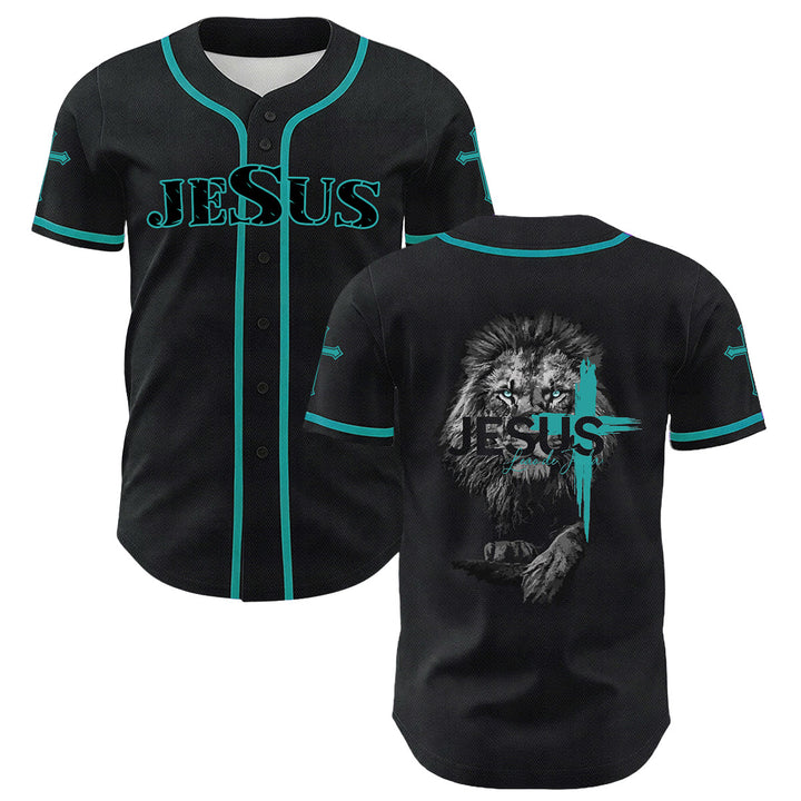 Camiseta de béisbol unisex con estampado del León de Judá y la Cruz de Jesús de Christianartworkshop - Verde oscuro - 5XL - image 24