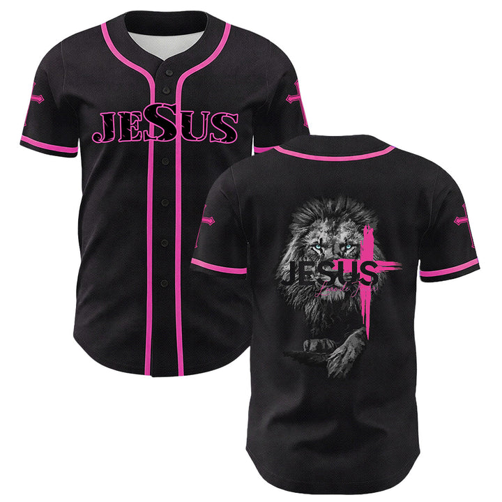 Camiseta de béisbol unisex con estampado del León de Judá y la Cruz de Jesús de Christianartworkshop - Rosa - 5XL - image 3