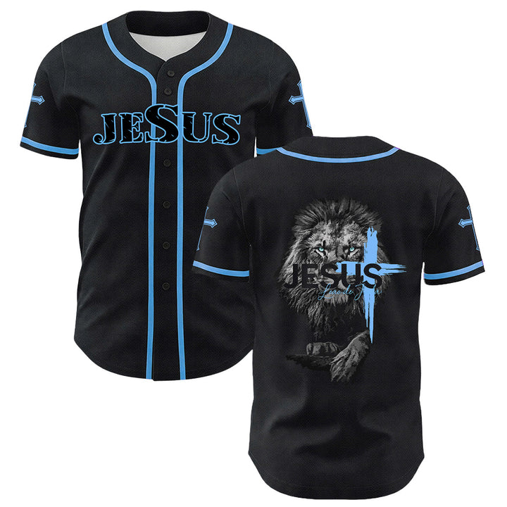 Camiseta de béisbol unisex con estampado del León de Judá y la Cruz de Jesús de Christianartworkshop - Azul - 5XL - image 6