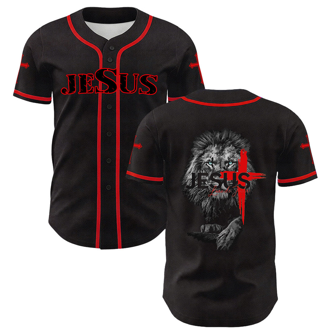 Camiseta de béisbol unisex con estampado del León de Judá y la Cruz de Jesús de Christianartworkshop - Rojo - 5XL - image 12