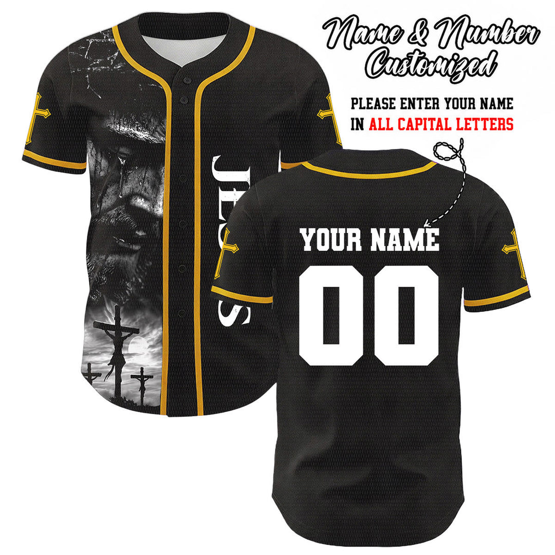 Camiseta de béisbol unisex con diseño de la crucifixión de Jesús y manga personalizada con nombre y número en Christianartworkshop. - Amarillo - 5XL - image 8