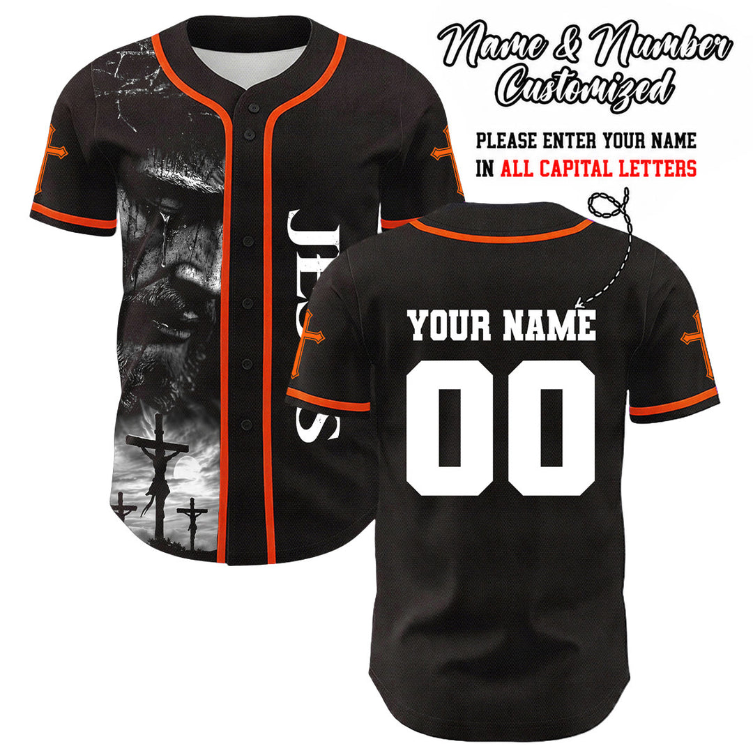 Camiseta de béisbol unisex con diseño de la crucifixión de Jesús y manga personalizada con nombre y número en Christianartworkshop. - Naranja - 5XL - image 24