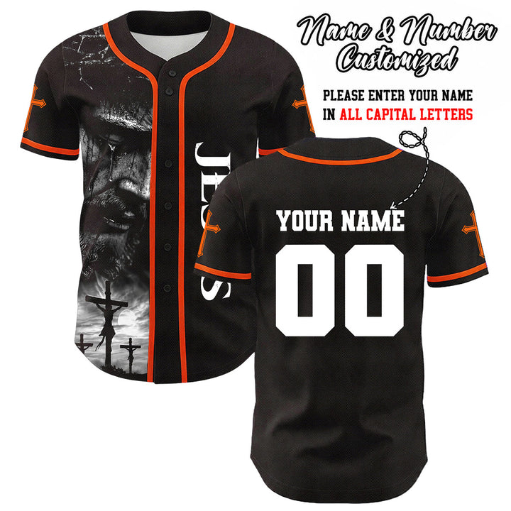 Camiseta de béisbol unisex con diseño de la crucifixión de Jesús y manga personalizada con nombre y número en Christianartworkshop. - Naranja - 5XL - image 24