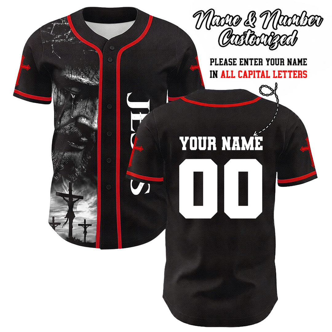Camiseta de béisbol unisex con diseño de la crucifixión de Jesús y manga personalizada con nombre y número en Christianartworkshop. - Rojo - 5XL - image 20