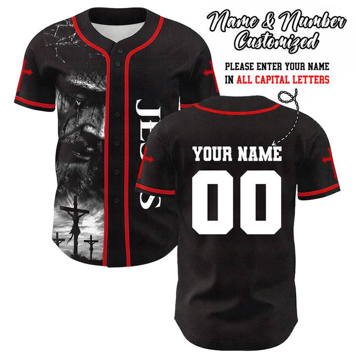 Camiseta de béisbol unisex con diseño de la crucifixión de Jesús y manga personalizada con nombre y número en Christianartworkshop. - Rojo - 5XL - image 20