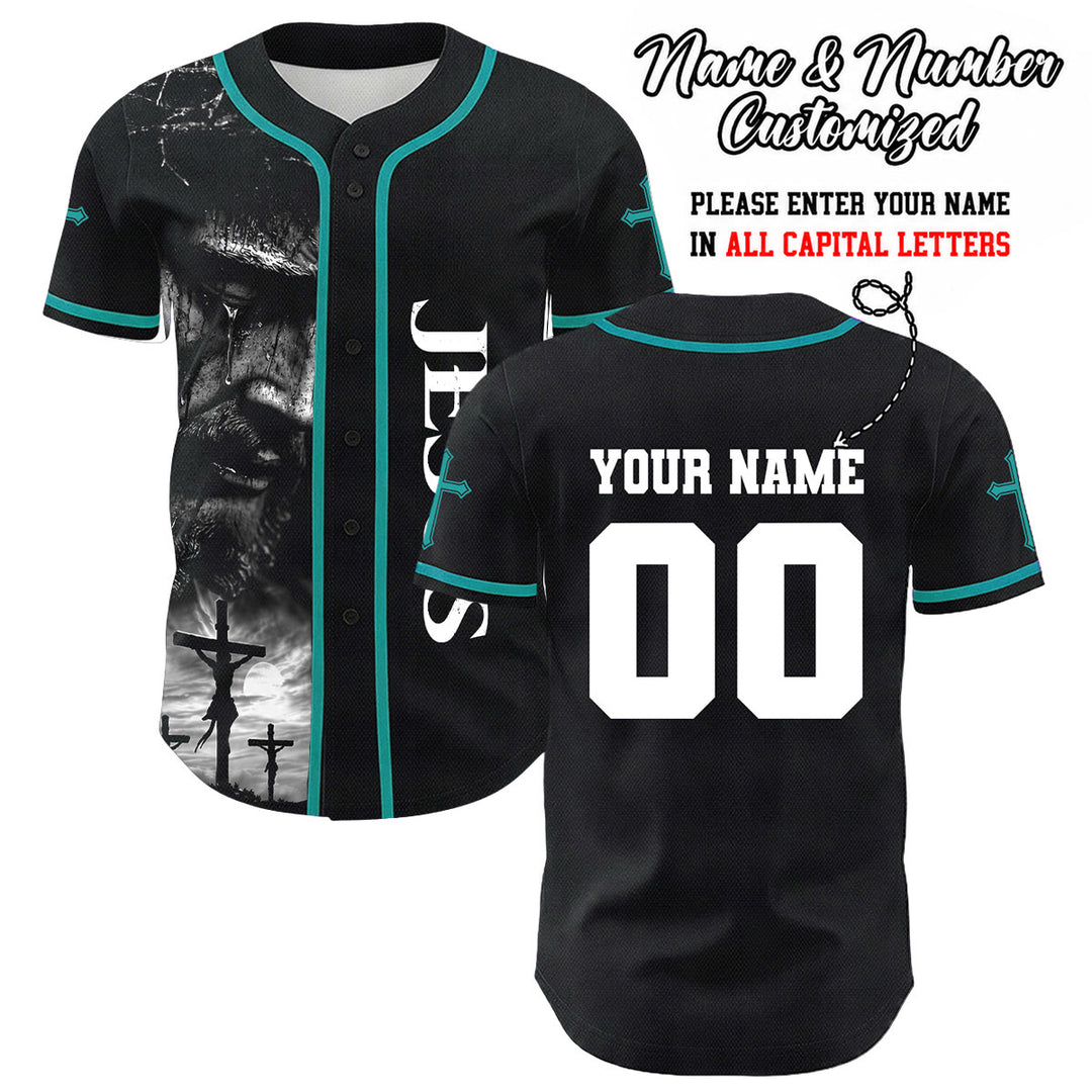 Camiseta de béisbol unisex con diseño de la crucifixión de Jesús y manga personalizada con nombre y número en Christianartworkshop. - Verde oscuro - 5XL - image 32