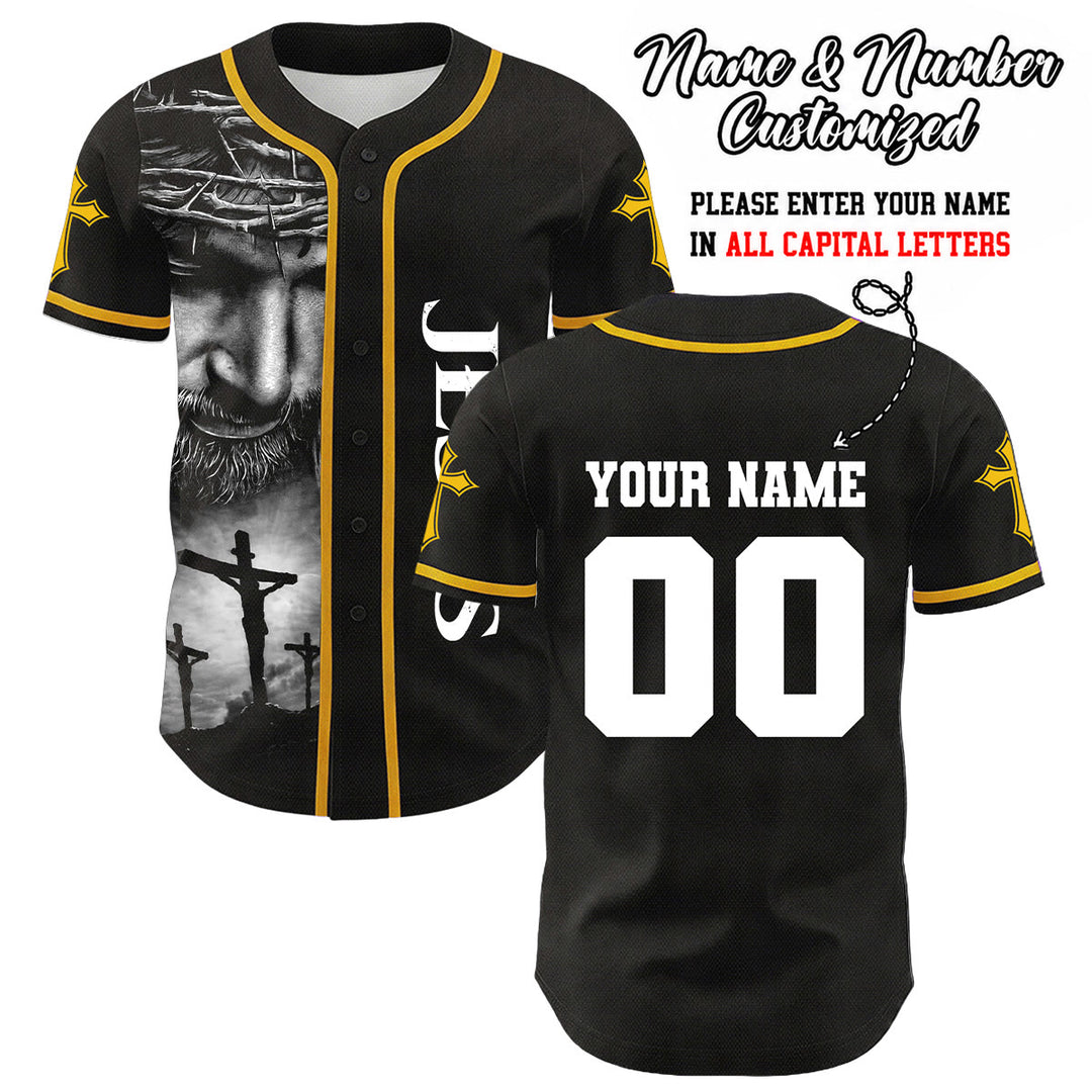 Camiseta de béisbol unisex con diseño de la Corona de Espinas de Jesús, nombre y número personalizados, manga cruzada, de Christianartworkshop. - Amarillo - 5XL - Nombre y número personalizados - image 8