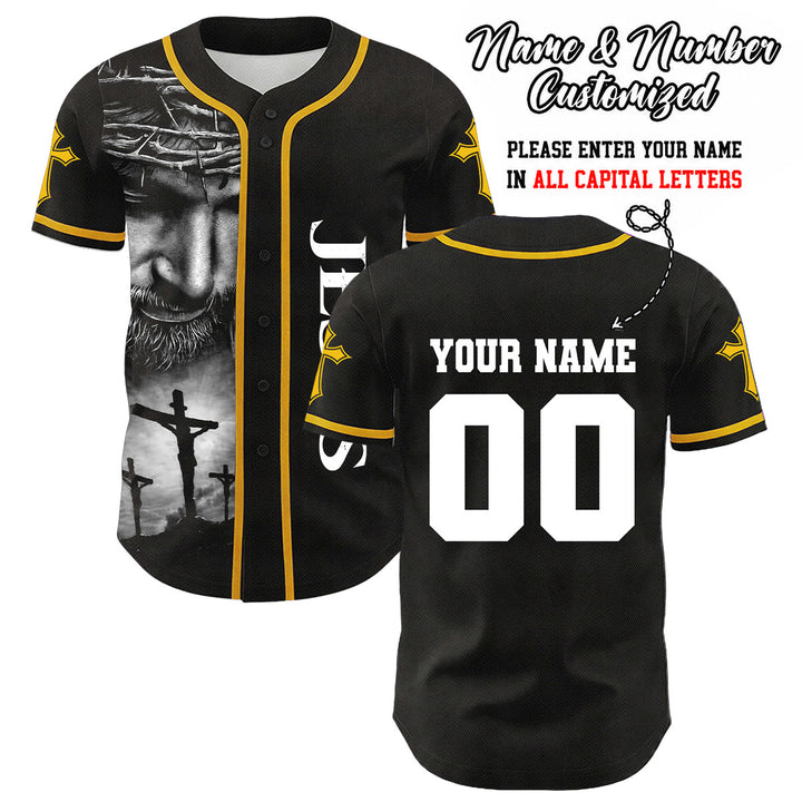 Camiseta de béisbol unisex con diseño de la Corona de Espinas de Jesús, nombre y número personalizados, manga cruzada, de Christianartworkshop. - Amarillo - 5XL - Nombre y número personalizados - image 8