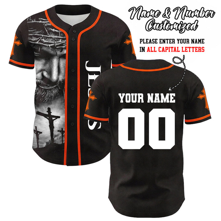 Camiseta de béisbol unisex con diseño de la Corona de Espinas de Jesús, nombre y número personalizados, manga cruzada, de Christianartworkshop. - Naranja - 5XL - Nombre y número personalizados - image 20