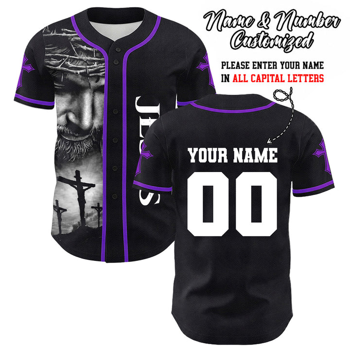 Camiseta de béisbol unisex con diseño de la Corona de Espinas de Jesús, nombre y número personalizados, manga cruzada, de Christianartworkshop. - Púrpura - 5XL - Nombre y número personalizados - image 28