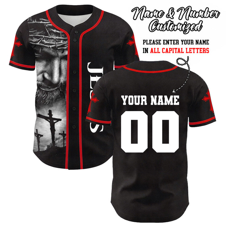Camiseta de béisbol unisex con diseño de la Corona de Espinas de Jesús, nombre y número personalizados, manga cruzada, de Christianartworkshop. - Rojo - 5XL - Nombre y número personalizados - image 4