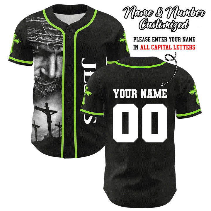 Camiseta de béisbol unisex con diseño de la Corona de Espinas de Jesús, nombre y número personalizados, manga cruzada, de Christianartworkshop. - Verde claro - 5XL - Nombre y número personalizados - image 24