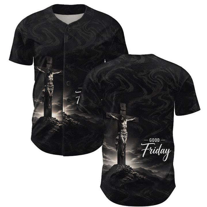 Christianartworkshop Viernes Santo Jesús Crucifixión Cruz Fondo Remolino Camiseta de béisbol unisex - 5XL - image 0