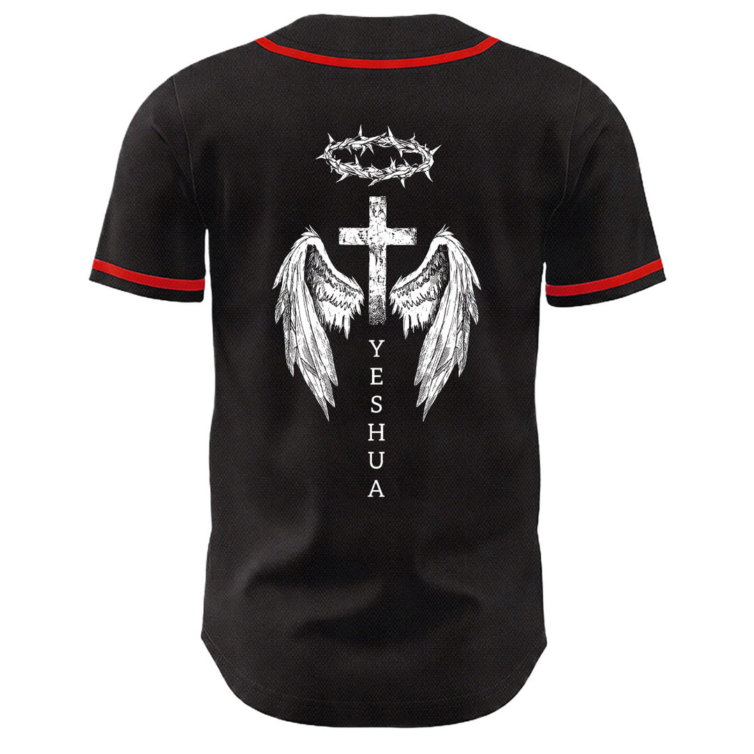 Camiseta de béisbol unisex con diseño de Yeshua, corona de espinas, cruz y alas de ángel de Christianartworkshop. - image 13