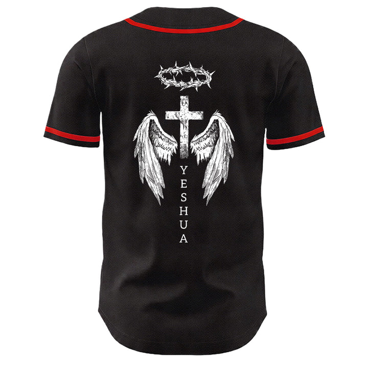 Camiseta de béisbol unisex con diseño de Yeshua, corona de espinas, cruz y alas de ángel de Christianartworkshop. - image 13
