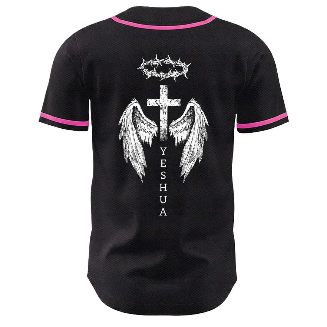 Camiseta de béisbol unisex con diseño de Yeshua, corona de espinas, cruz y alas de ángel de Christianartworkshop. - image 10