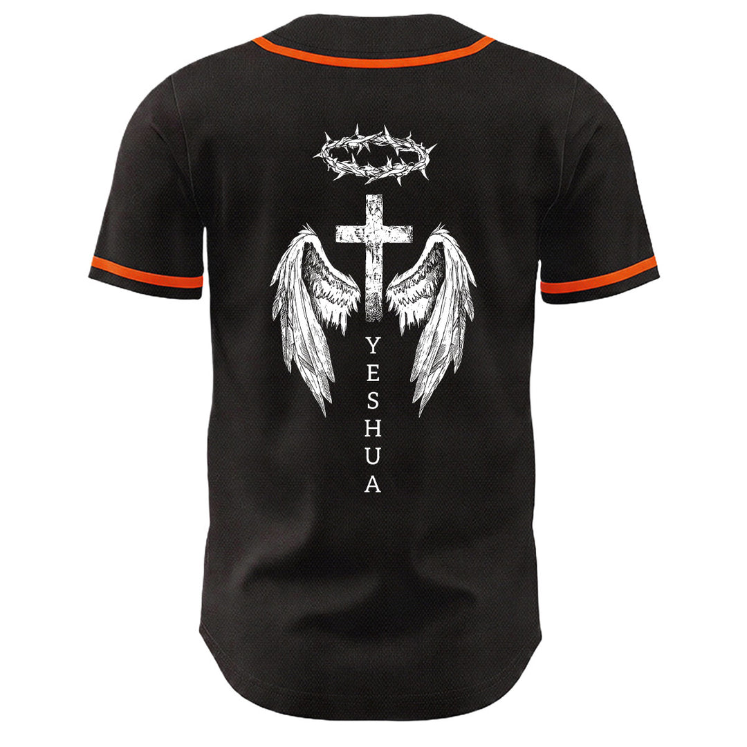 Camiseta de béisbol unisex con diseño de Yeshua, corona de espinas, cruz y alas de ángel de Christianartworkshop. - image 16