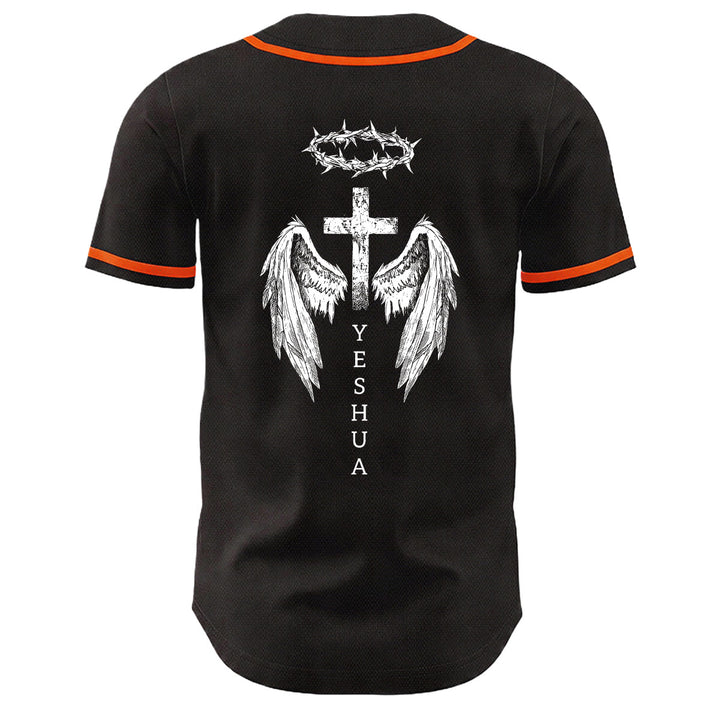 Camiseta de béisbol unisex con diseño de Yeshua, corona de espinas, cruz y alas de ángel de Christianartworkshop. - image 16