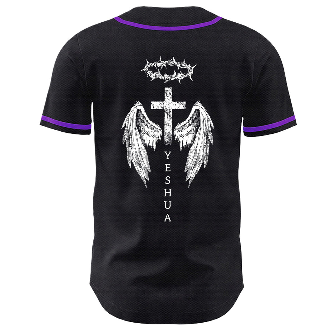 Camiseta de béisbol unisex con diseño de Yeshua, corona de espinas, cruz y alas de ángel de Christianartworkshop. - image 22