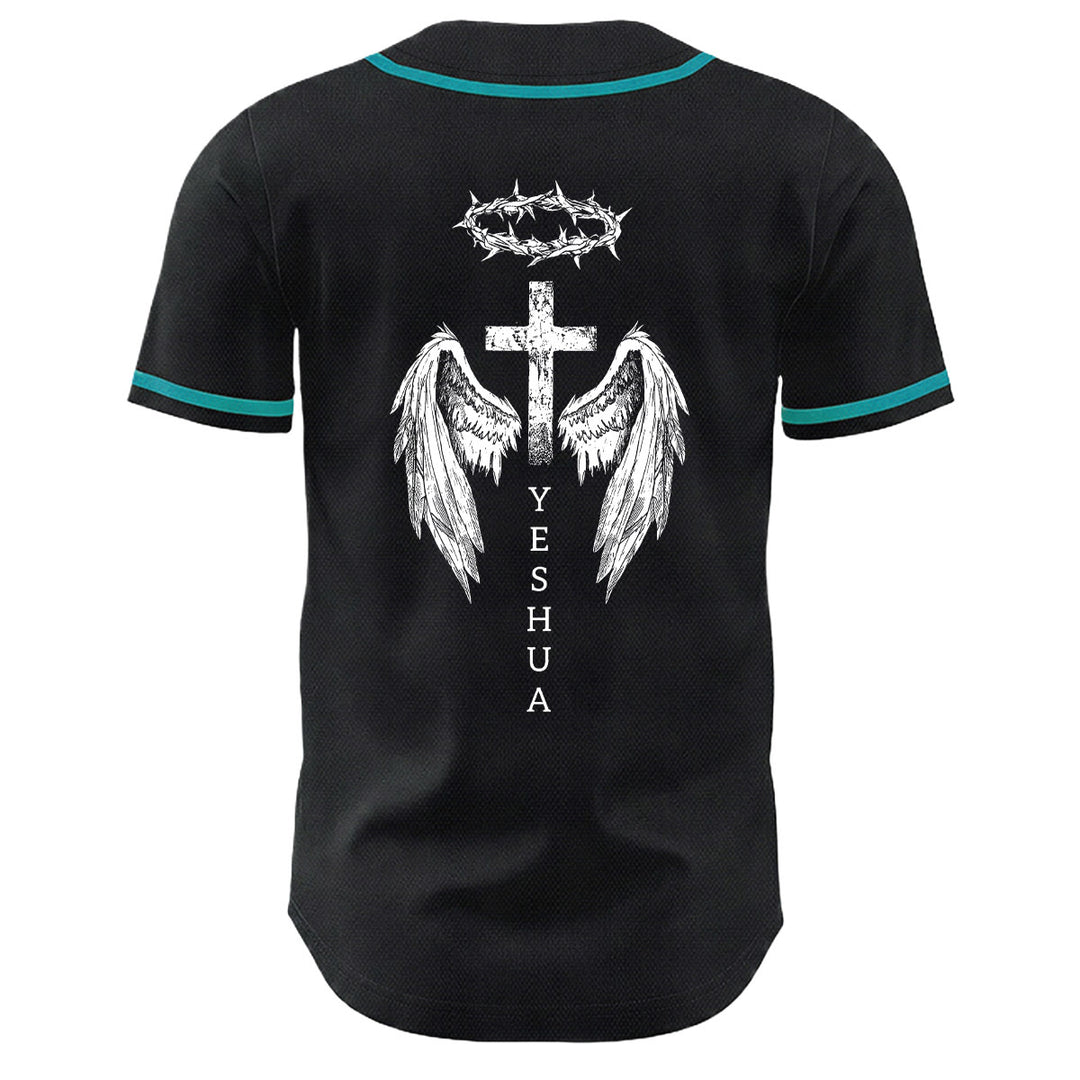 Camiseta de béisbol unisex con diseño de Yeshua, corona de espinas, cruz y alas de ángel de Christianartworkshop. - image 25