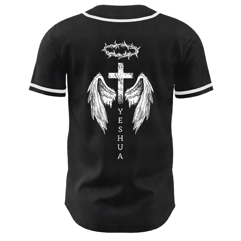 Christianartworkshop Camiseta de béisbol unisex con la corona de espinas, la cruz y las alas de ángel de Yeshua. - image 1